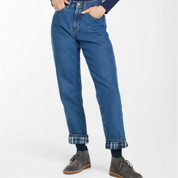 LL Bean ~ Women’s Cotton Plaid Lined Original Fit~14 Medium Tall Denim Jeans - Picture 1 of 16